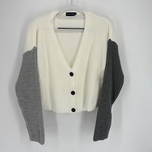 PrettyLittleThing Plus Grey Colour Block‎ Button Up Cropped Cardigan XL
